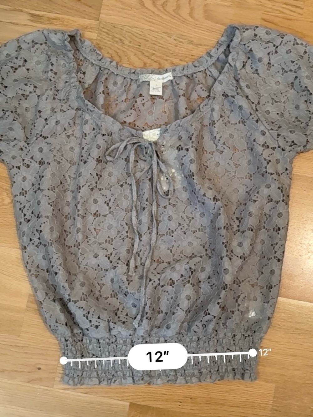 Derek Heart Lace Tie-Front Short Sleeve Top - Taupe - Picture 6 of 8